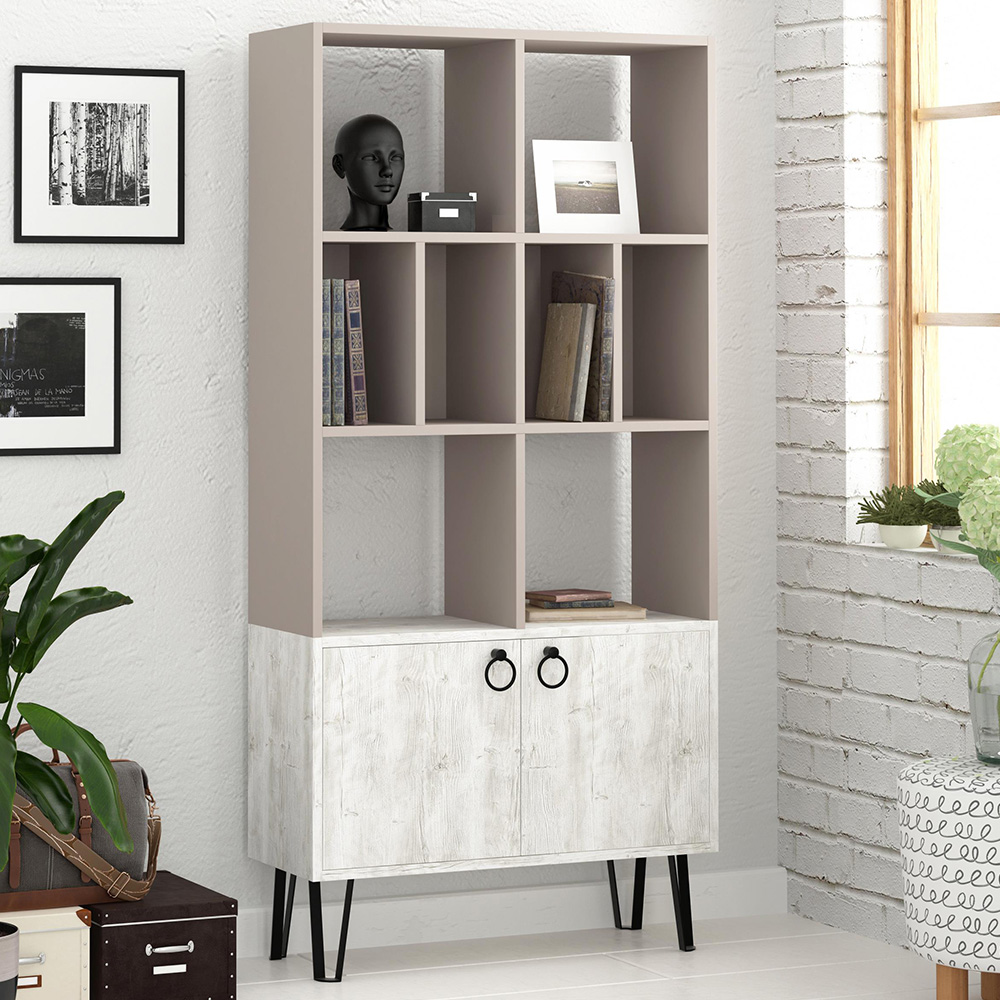 Decortie White Bene Door 8 Shelf Mocha Grey And Ancient Bookcase Size 2