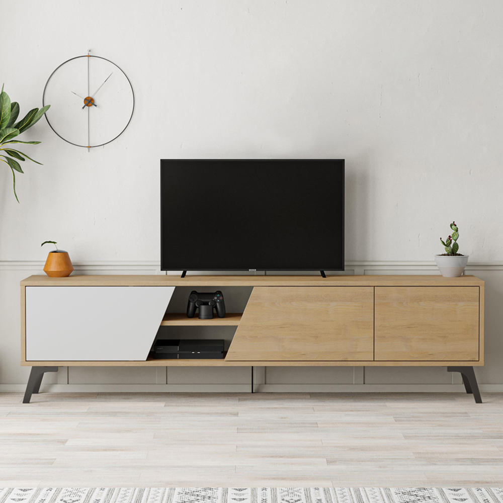 Decortie Multi Fiona Door 2 Shelf White And Oak Tv Unit Size 3