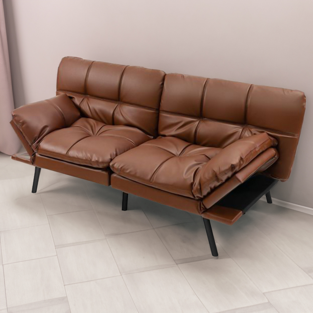 Costway 2 Seater Brown Convertible Sofa Bed