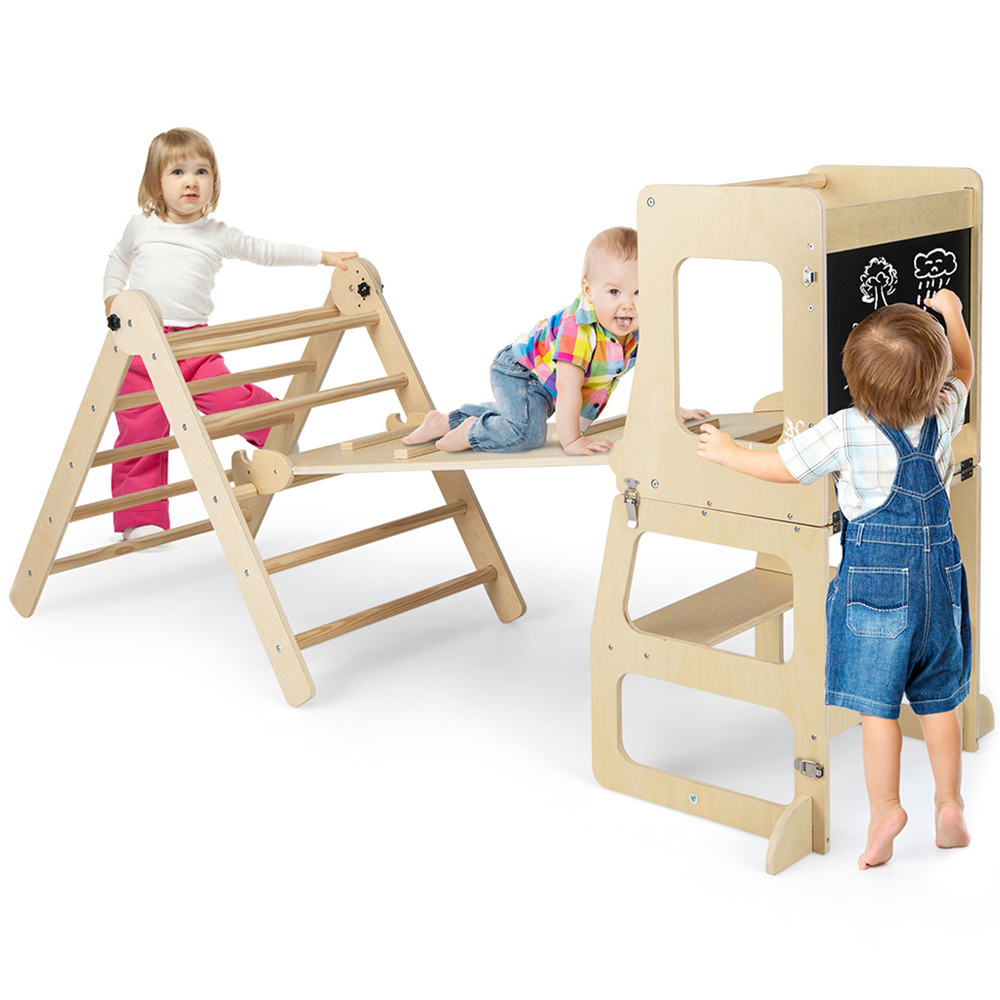 Costway Natural Kids 7 in 1 Foldable Climbing Playset