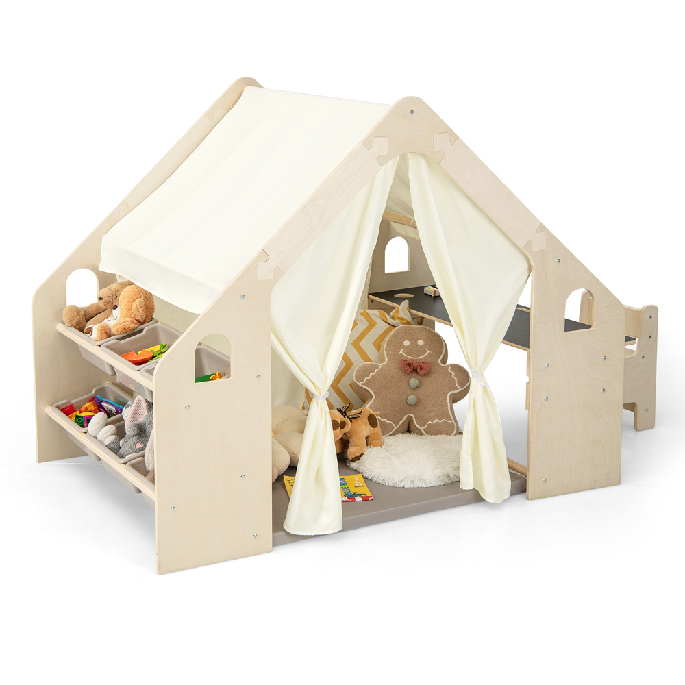 Costway Natural 6 in 1 Kids Playhouse