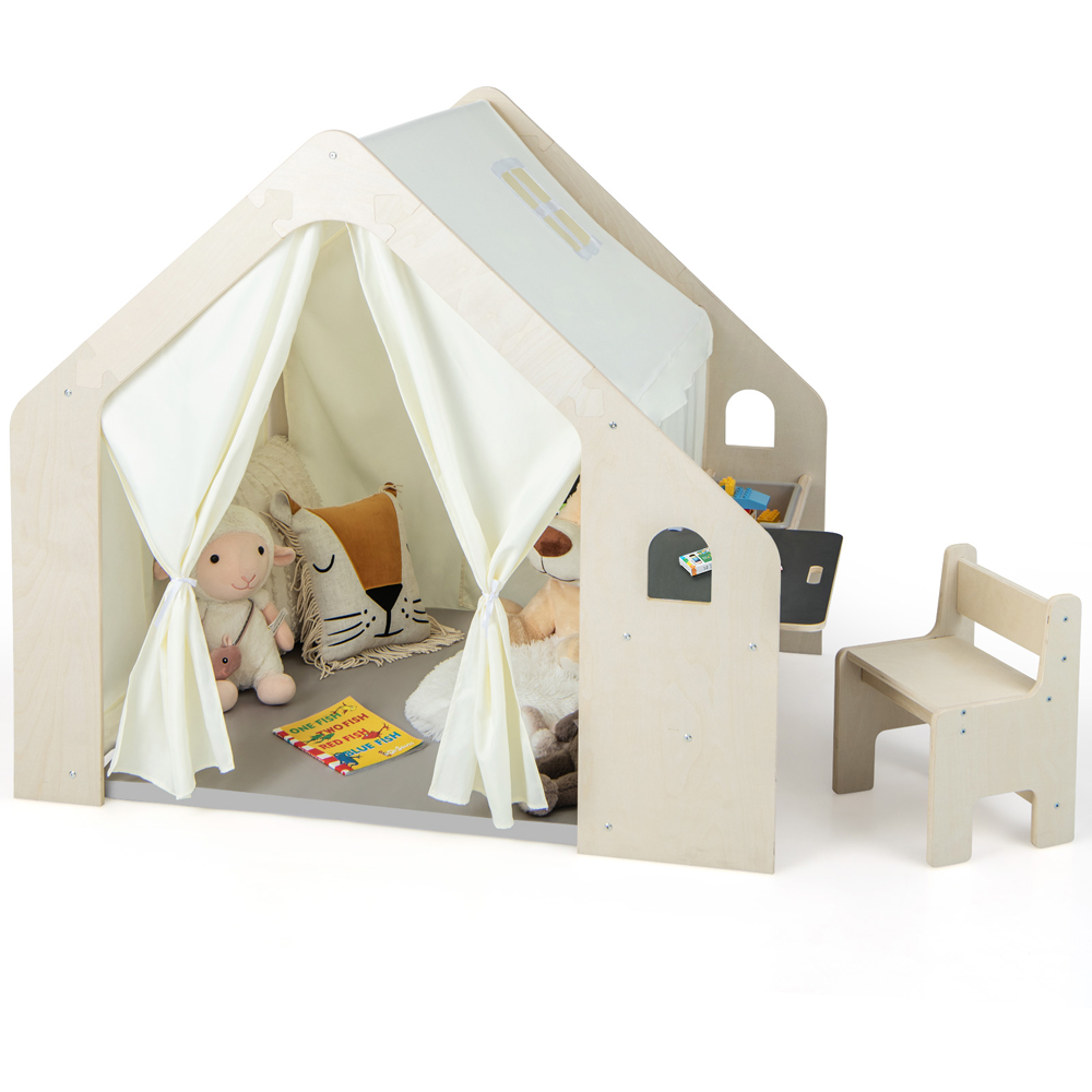 Costway 6 in 1 Natural Kids Playhouse with Storage Bin