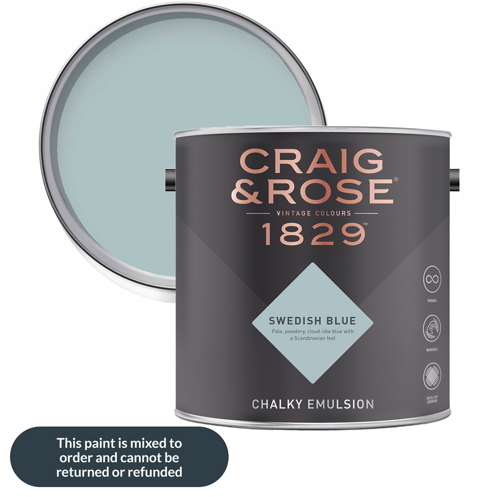 Craig & Rose Walls and Ceilings Swedish Blue Chalky Matt Emulsion Paint 2.5L