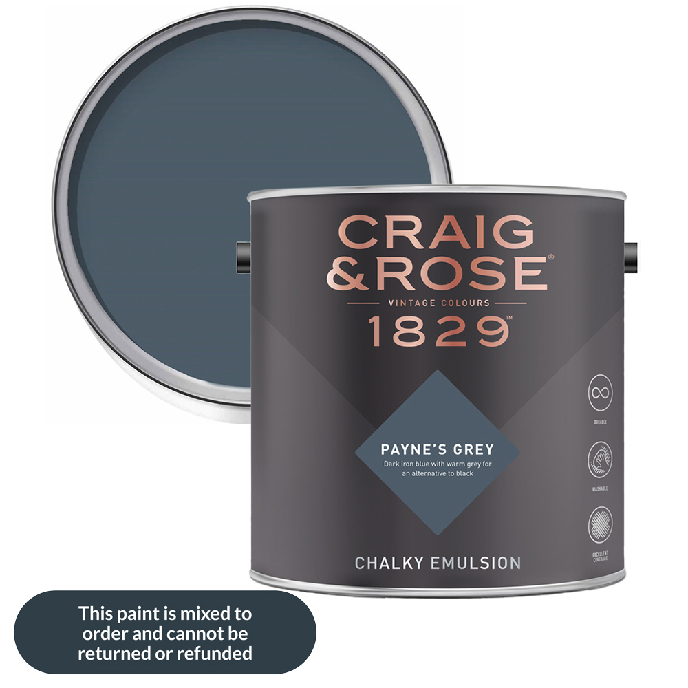 Craig & Rose Walls and Ceilings Paynes Grey Chalky Matt Emulsion Paint 2.5L