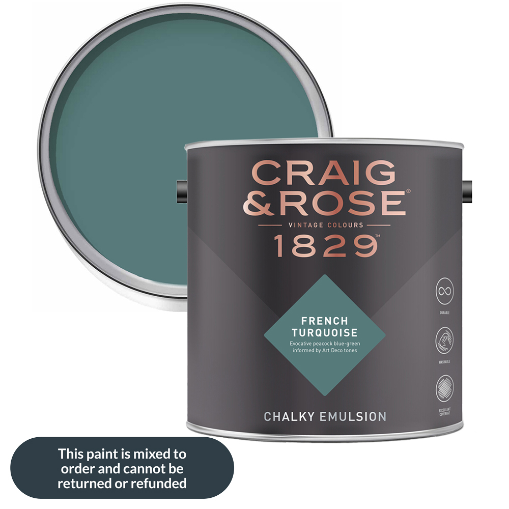 Craig & Rose Walls and Ceilings French Turquoise Chalky Matt Emulsion Paint 2.5L