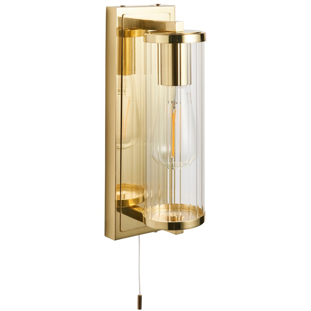Merano Como Satin Brass Plate Clear Ribbed Glass Wall Lamp