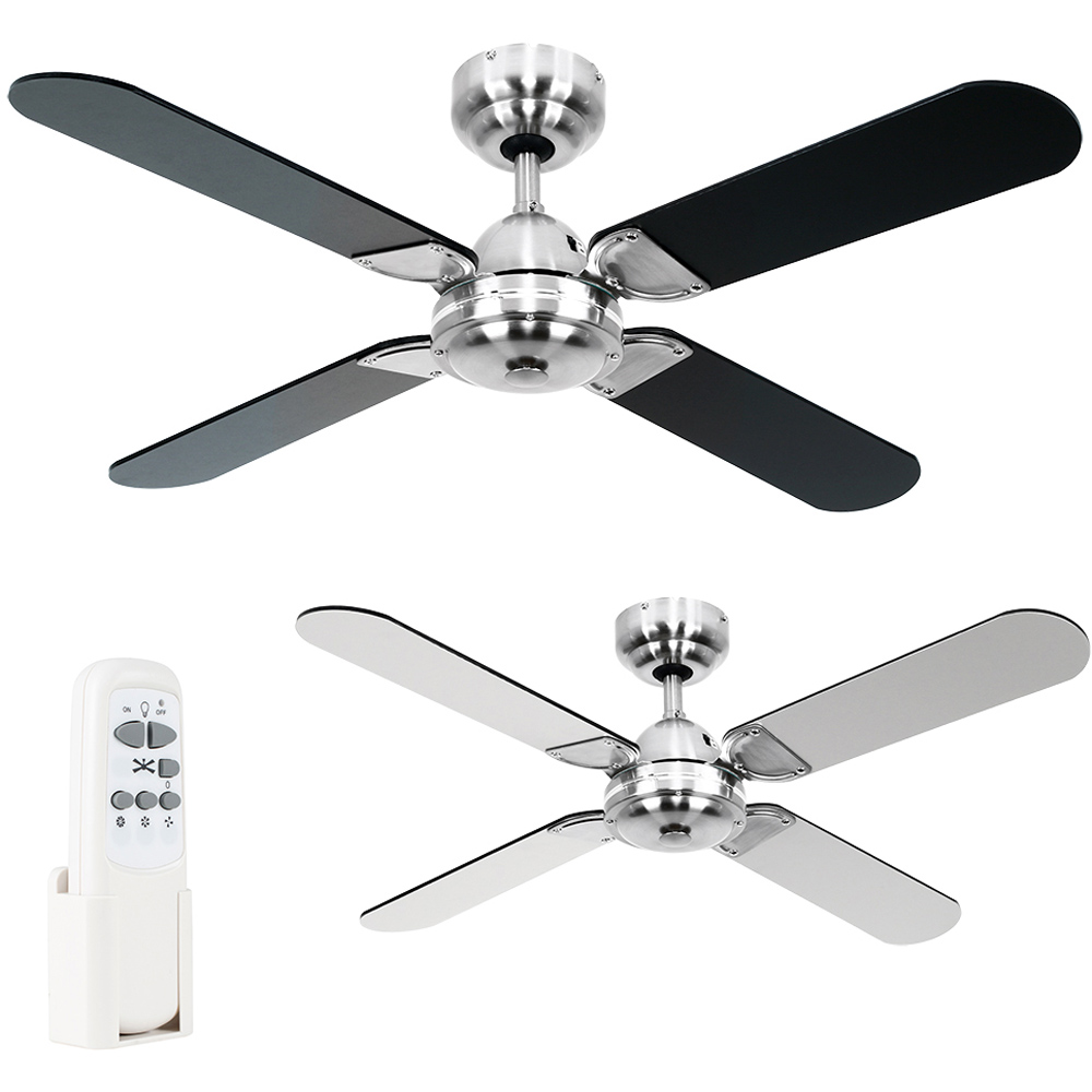 ValueLights Magnum Black and Chrome Reversible Ceiling Fan with Remote 42 inch