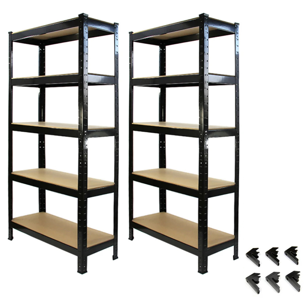 Monster Shop T-RAX 5 Tier Black Metal Racking Units with Bay Connectors 2 Pack