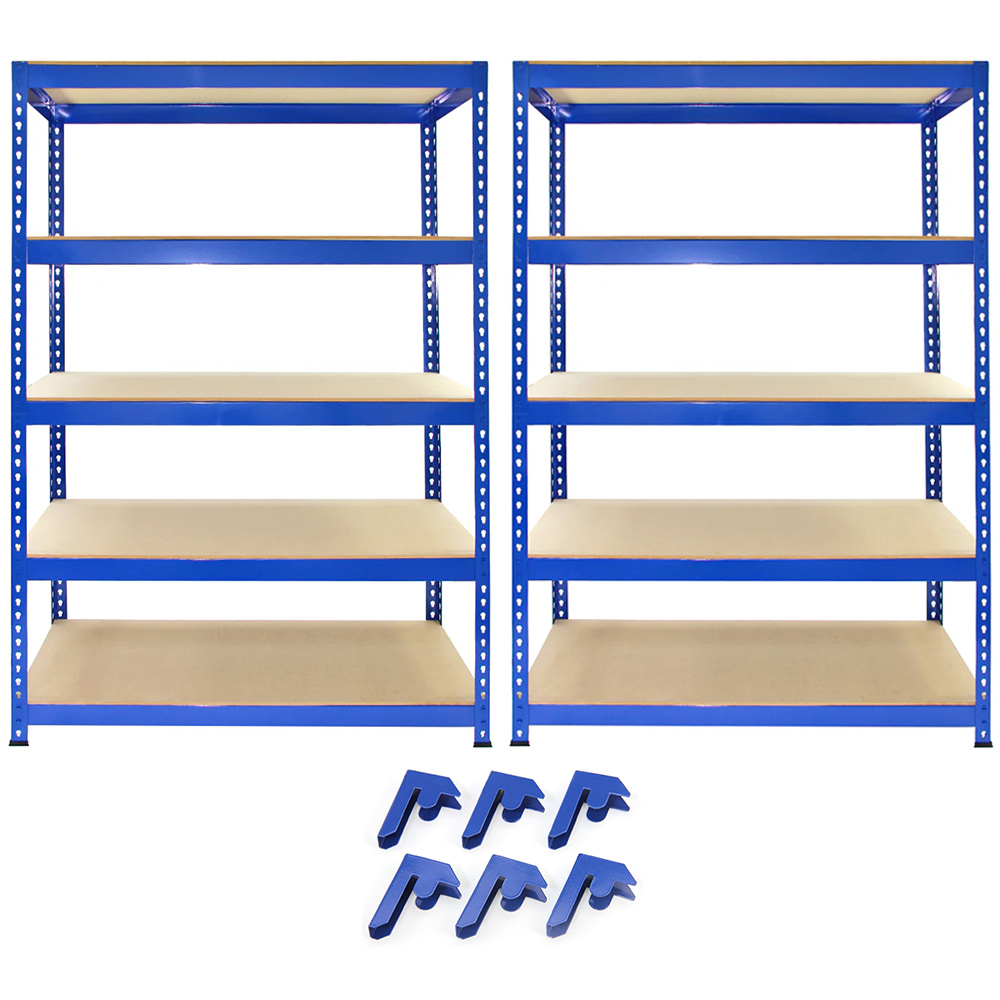Monster Shop T-RAX 5 Tier Blue Metal Racking Units with Bay Connectors 2 Pack