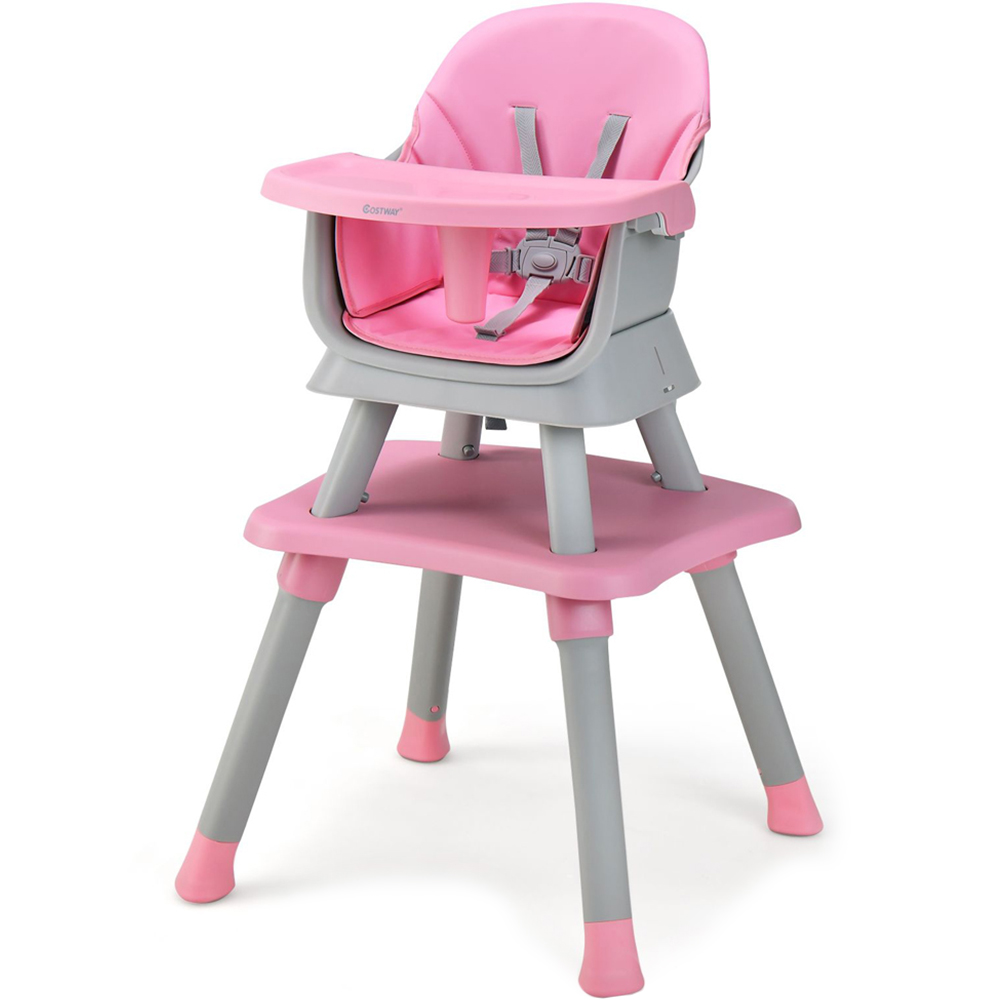 Costway Grey and Pink 6 in 1 Baby Highchair with Removable Tray