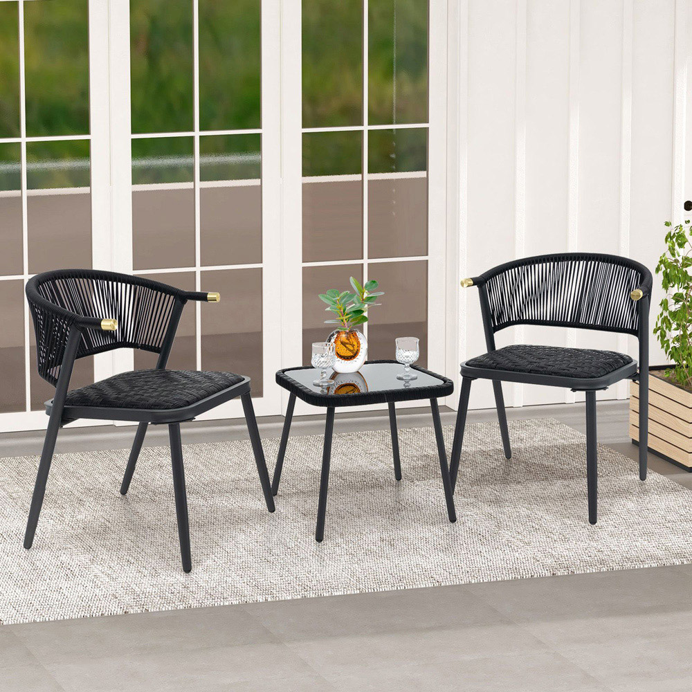 Costway 2 Seater Black PE Rattan Bistro Set