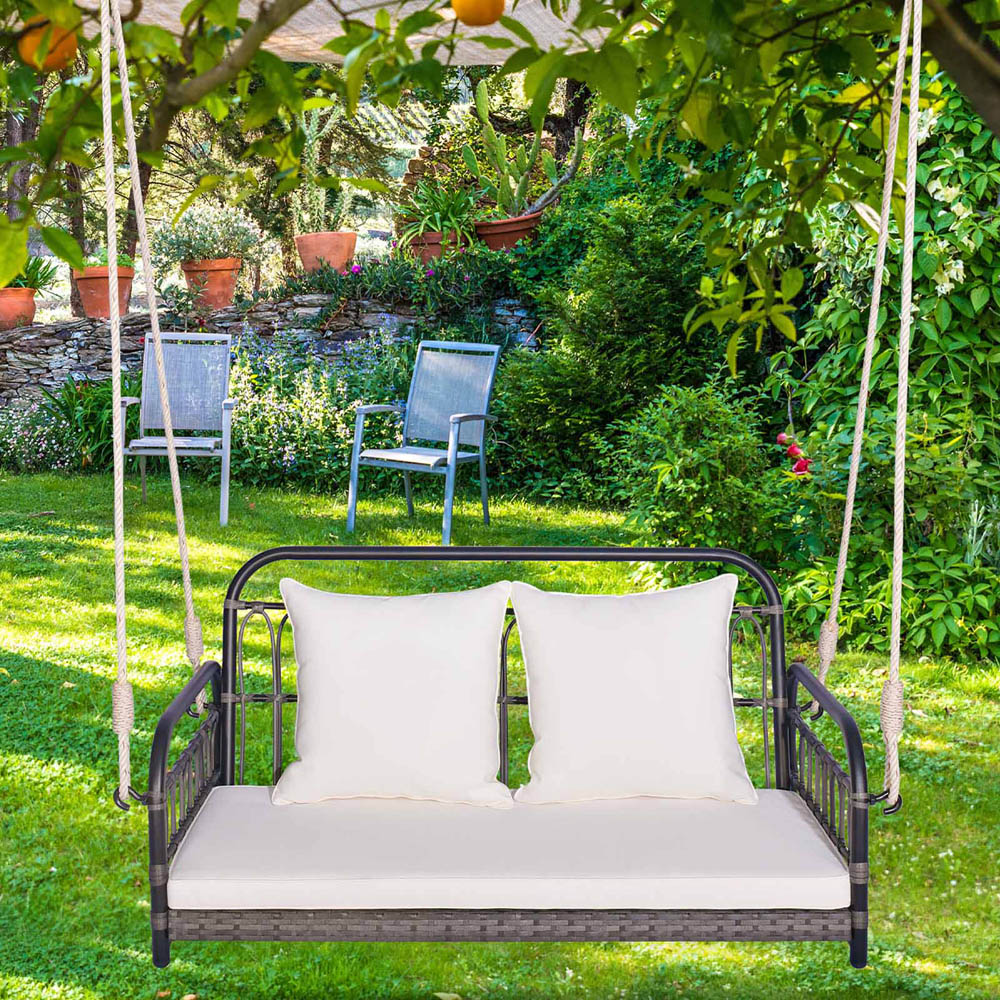 Costway 2 Seater Off White Wicker Garden Swing Chair