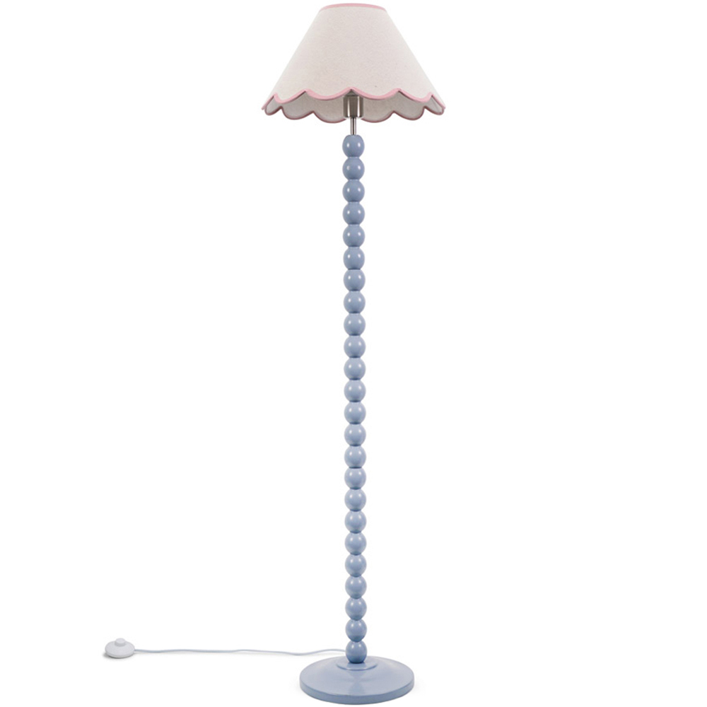 ValueLights Bobbins Powder Blue LED Floor Lamp - Pink Scallop Shade