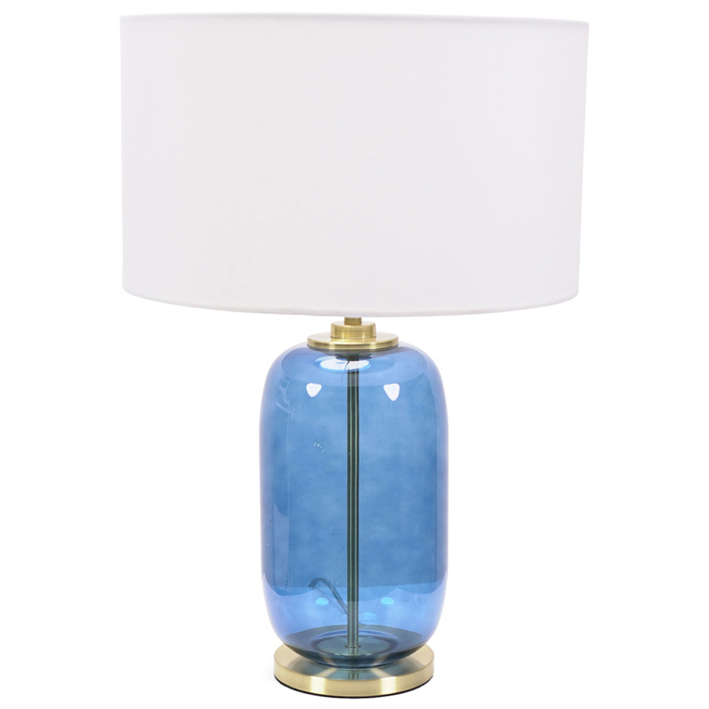 ValueLights Leigh Reni White Shade Navy Blue Glass LED Table Lamp
