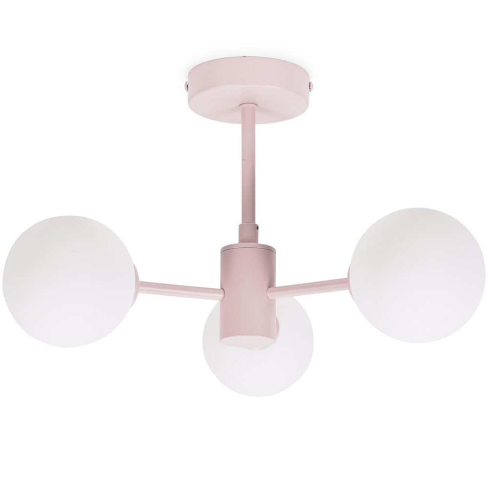 ValueLights Marlow 3 Arm Ceiling Light - Blush Pink Opaque Glass Globe - LED