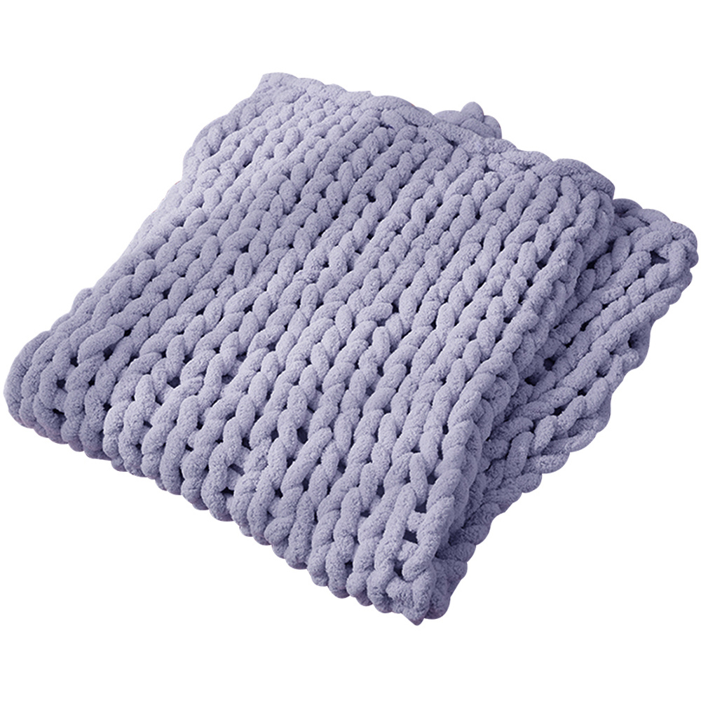 Living and Home Grey Hand Woven Chenille Blanket for Couch and Bed 150cm