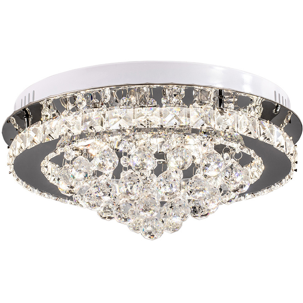 Living and Home Round Crystal Droplet LED Semi Flush Ceiling Light