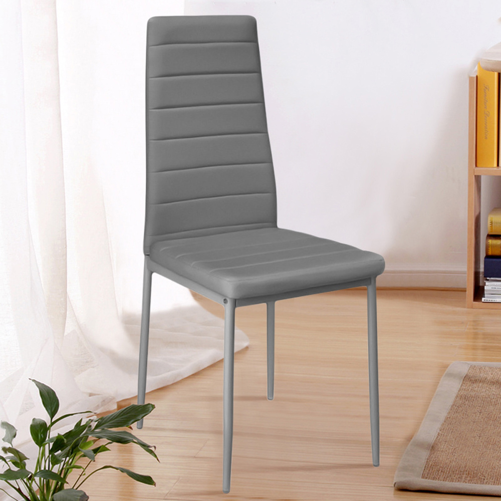 Living and Home Set of 4 Grey Faux Leather Dining Chair