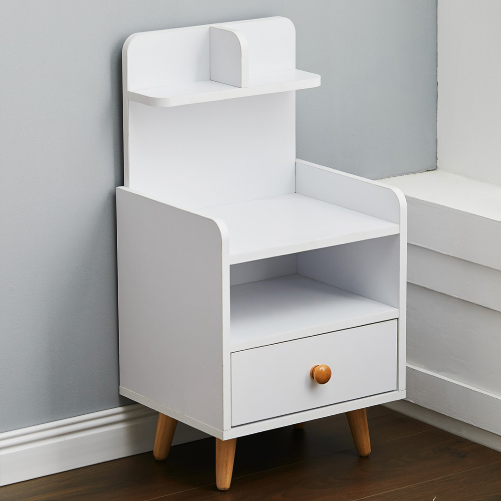 Living and Home White Wooden Bedside Table
