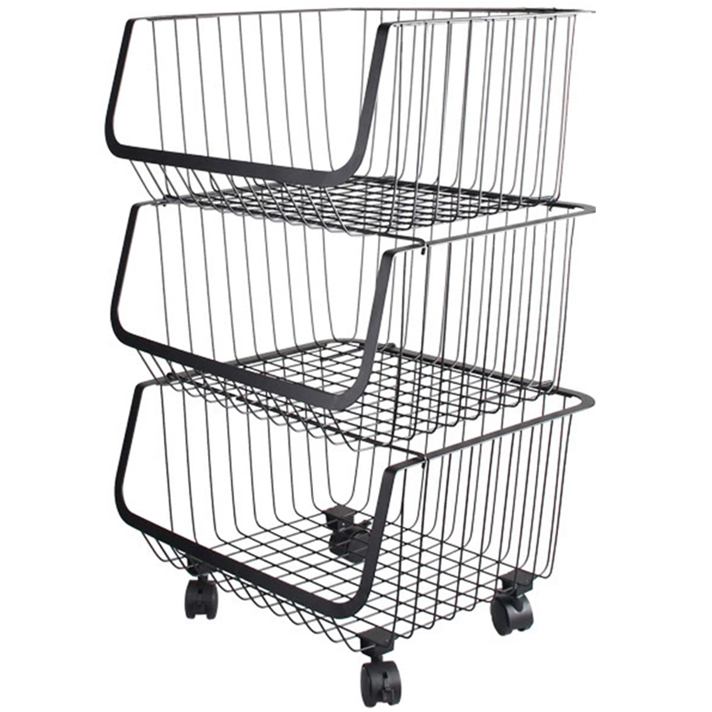 Living and Home Black Set of 3 Stackable Rolling Metal Wire Basket Trolley
