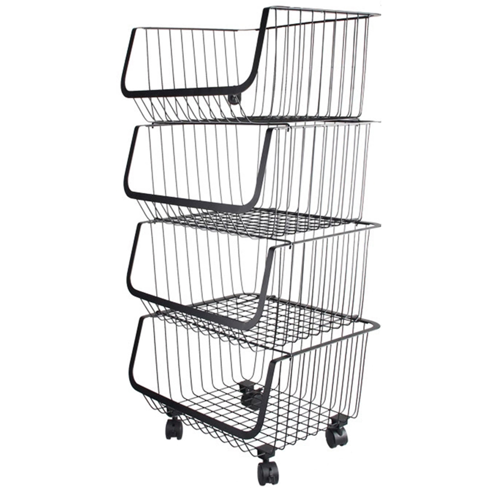Living and Home Black Set of 4 Stackable Rolling Metal Wire Basket Trolley