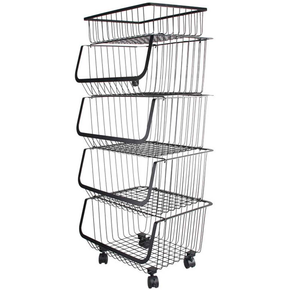 Living and Home Black Set of 5 Stackable Rolling Metal Wire Basket Trolley