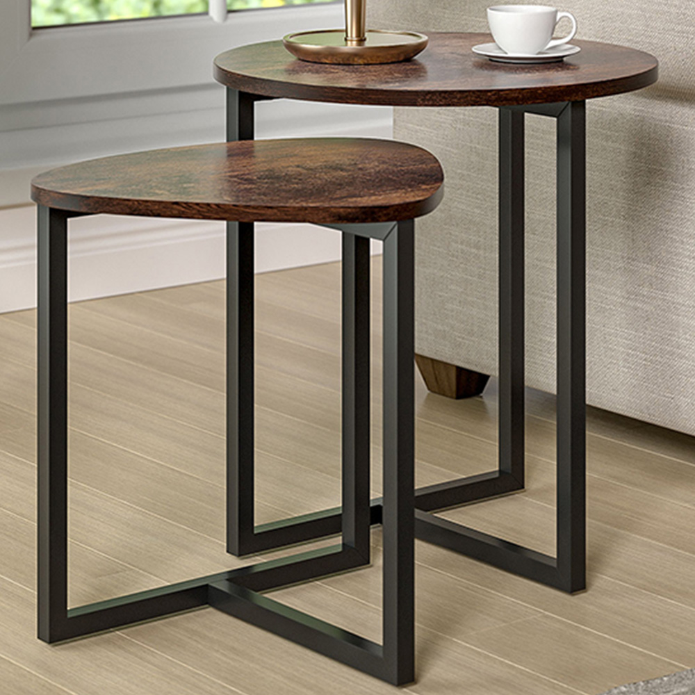 Living and Home Set of 2 Round and Triangular Nest of Tables
