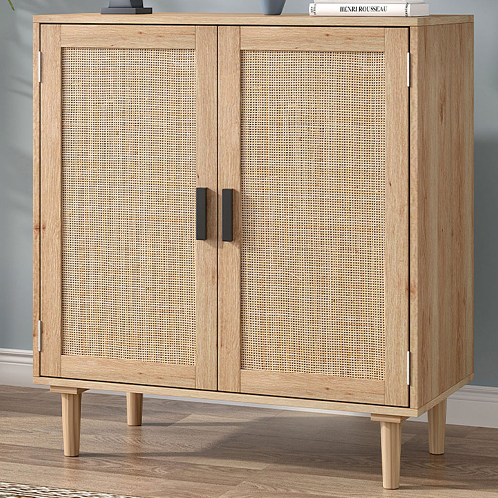 Living and Home 2 Door Oak colour Rattan Sideboard