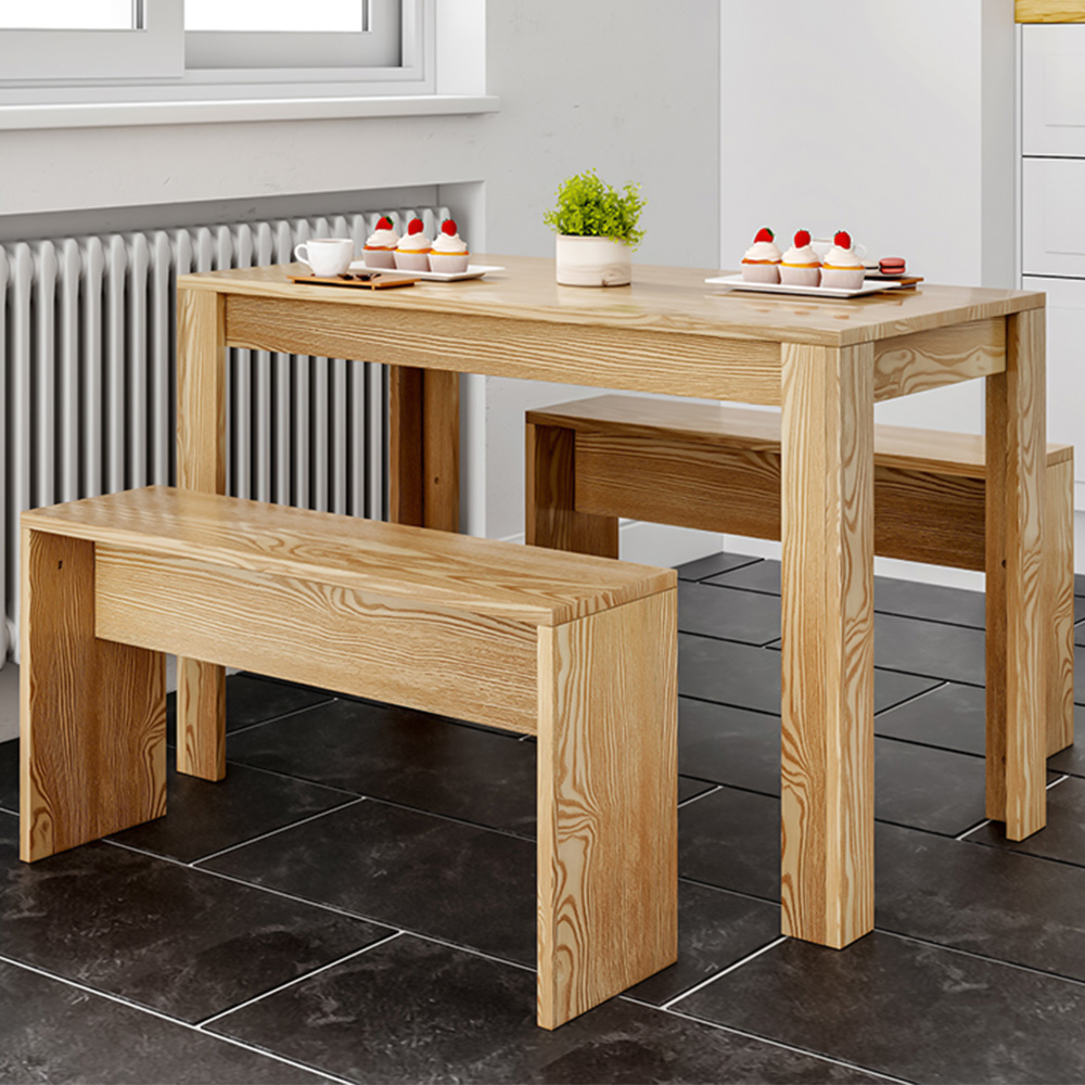 Living and Home 4 Seater Brown Wooden Dining Table and Bench Set
