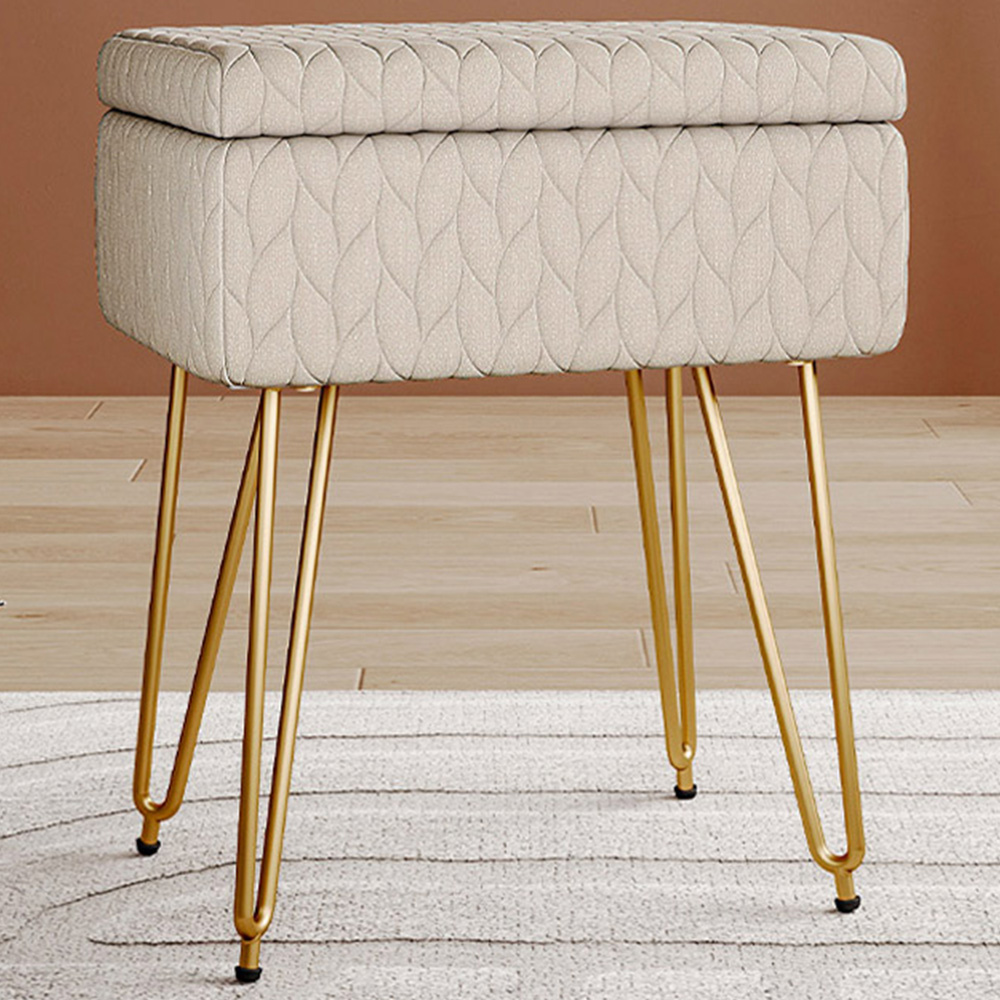 Living and Home Cream Rectangle Upholstered Ottoman Vanity Stool with Storage