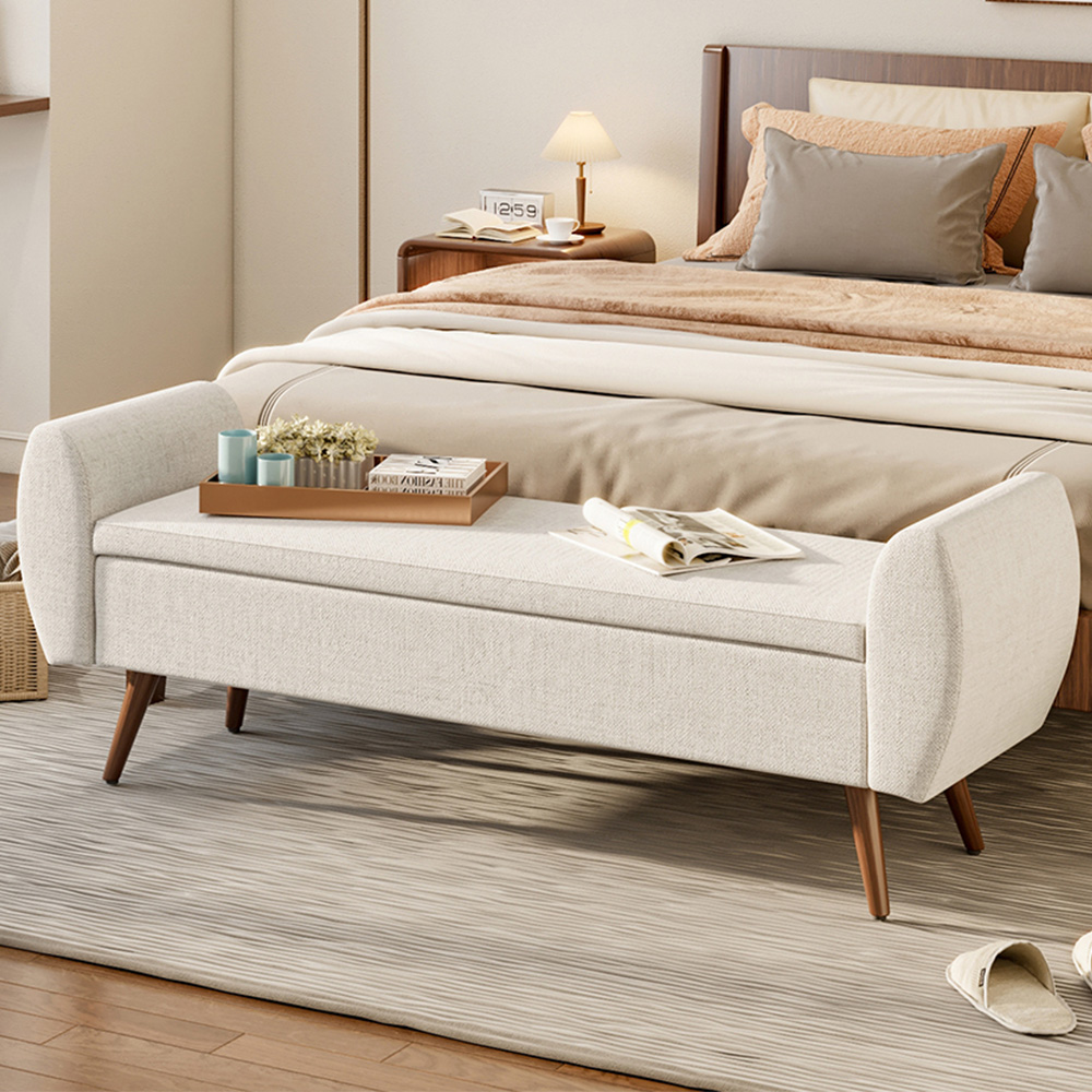 Living and Home Cream Linen Upholstered Storage Bench