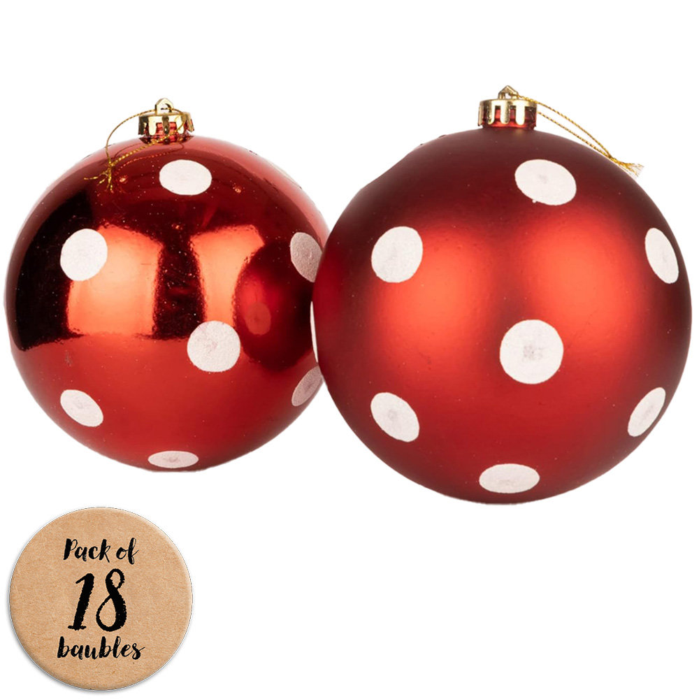Shatchi 6cm Red and White Polka Dots Shatterproof Bauble 18 Pack