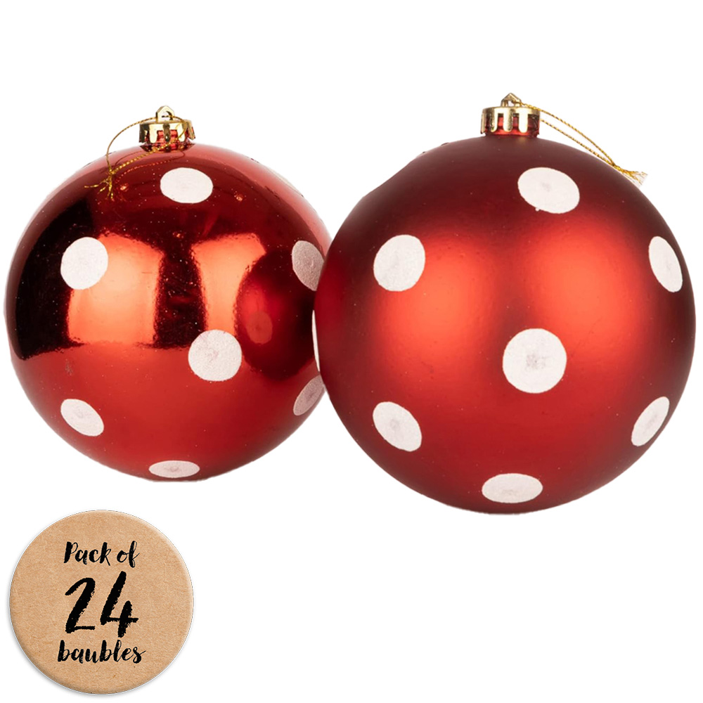 Shatchi 5cm Red and White Polka Dots Shatterproof Bauble 24 Pack