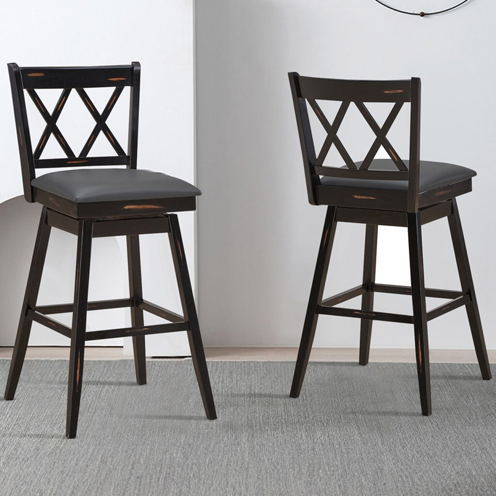 Costway Black Counter Height Bar Stool with Upholstered Cushion Set of 2