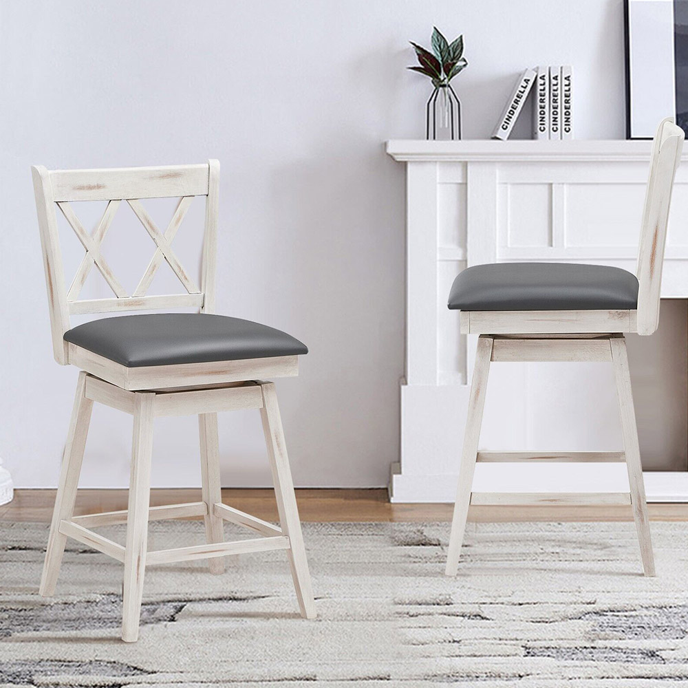 Costway White Counter Height Bar Stool with Upholstered Cushion Set of 2