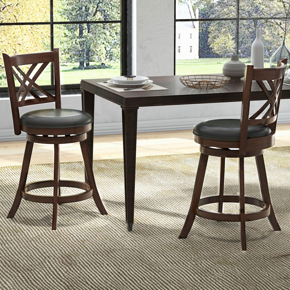 Costway Swivel Upholstered Counter Height Bar Stool Set of 2