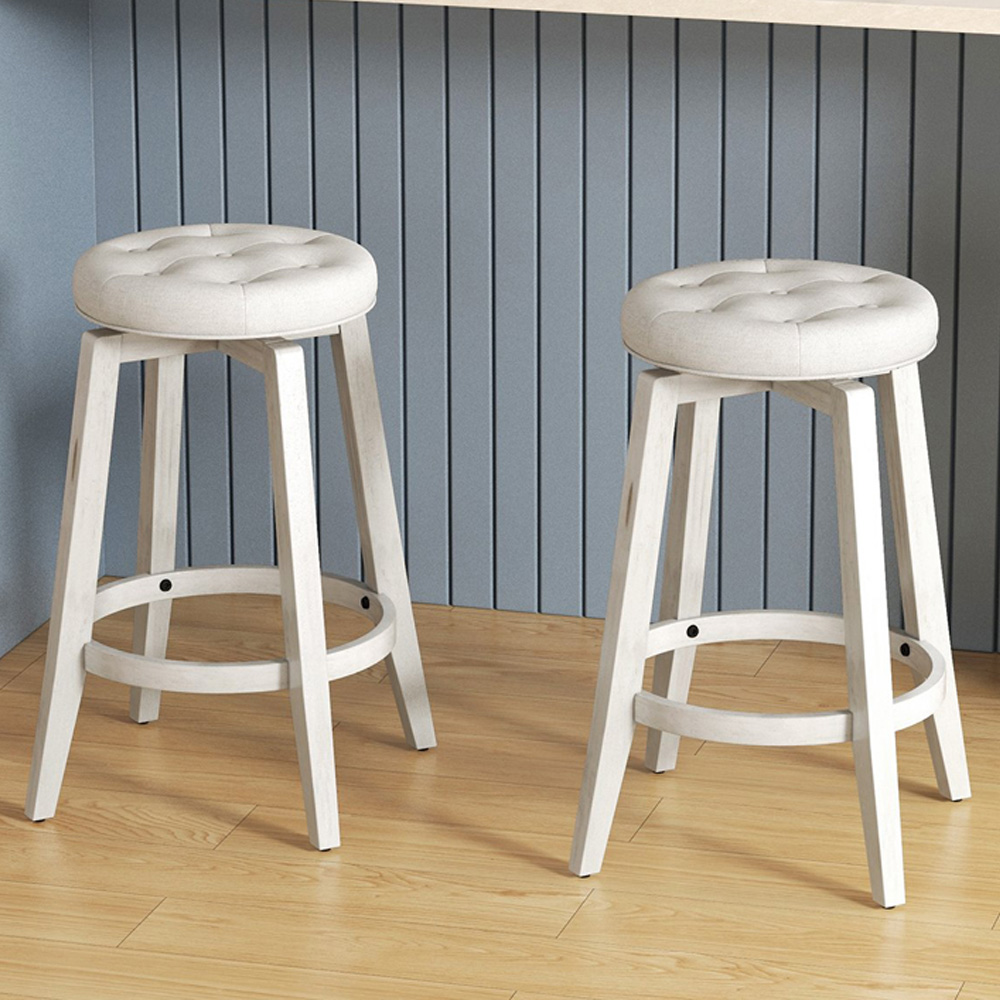 Costway White Swivel Upholstered Bar Stool Set of 2
