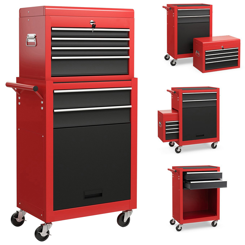 Costway 6 Drawer Black and Red Detachable Tool Storage Cabinet