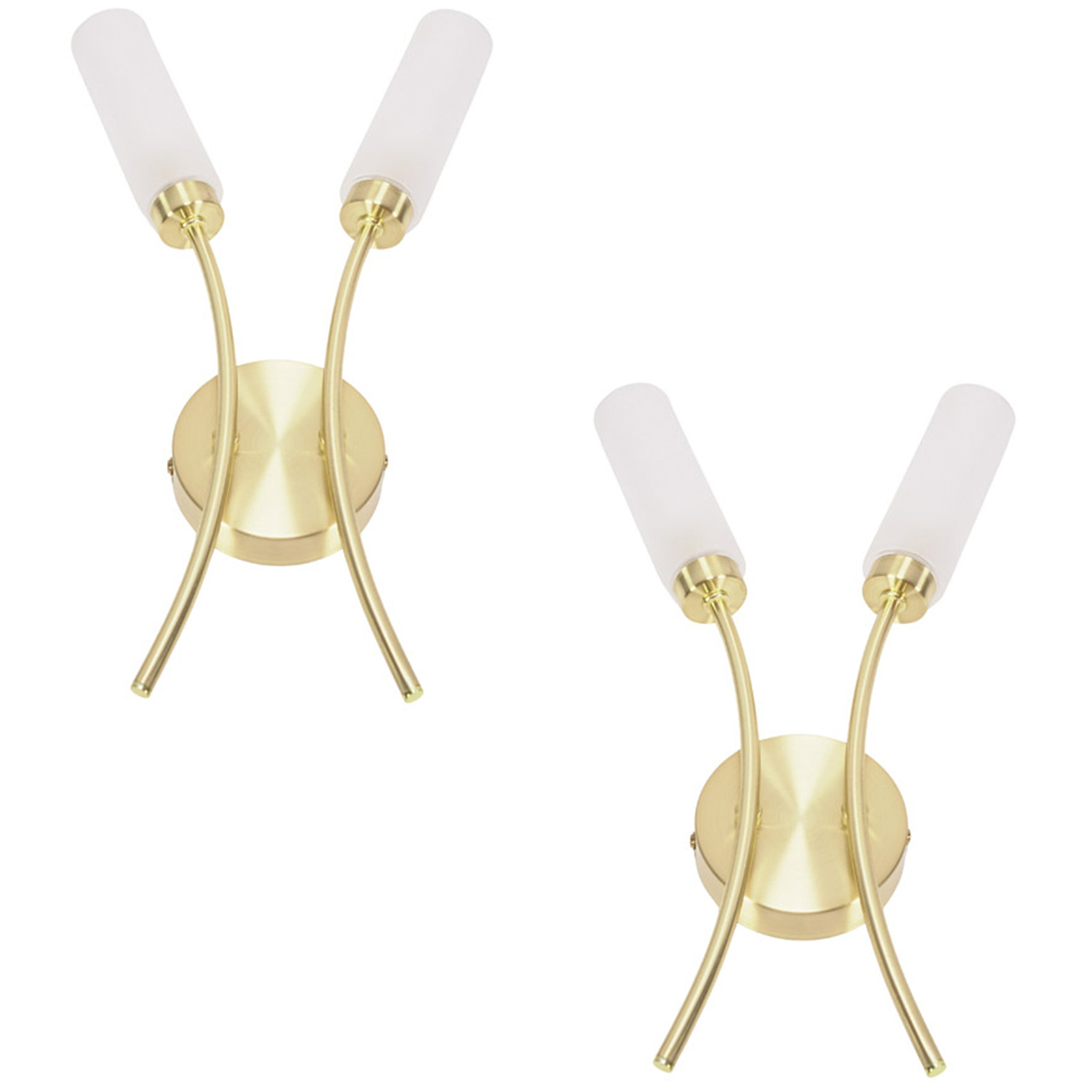 ValueLights Maya Brushed Gold Curved Upright Reed Shaded LED Wall Light - 2 Pack