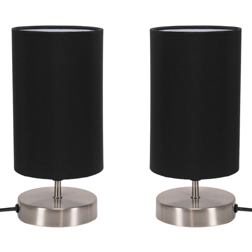 ValueLights Francis Black Shade Brushed Chrome Touch Table Lamp and Bulb 2 Pack