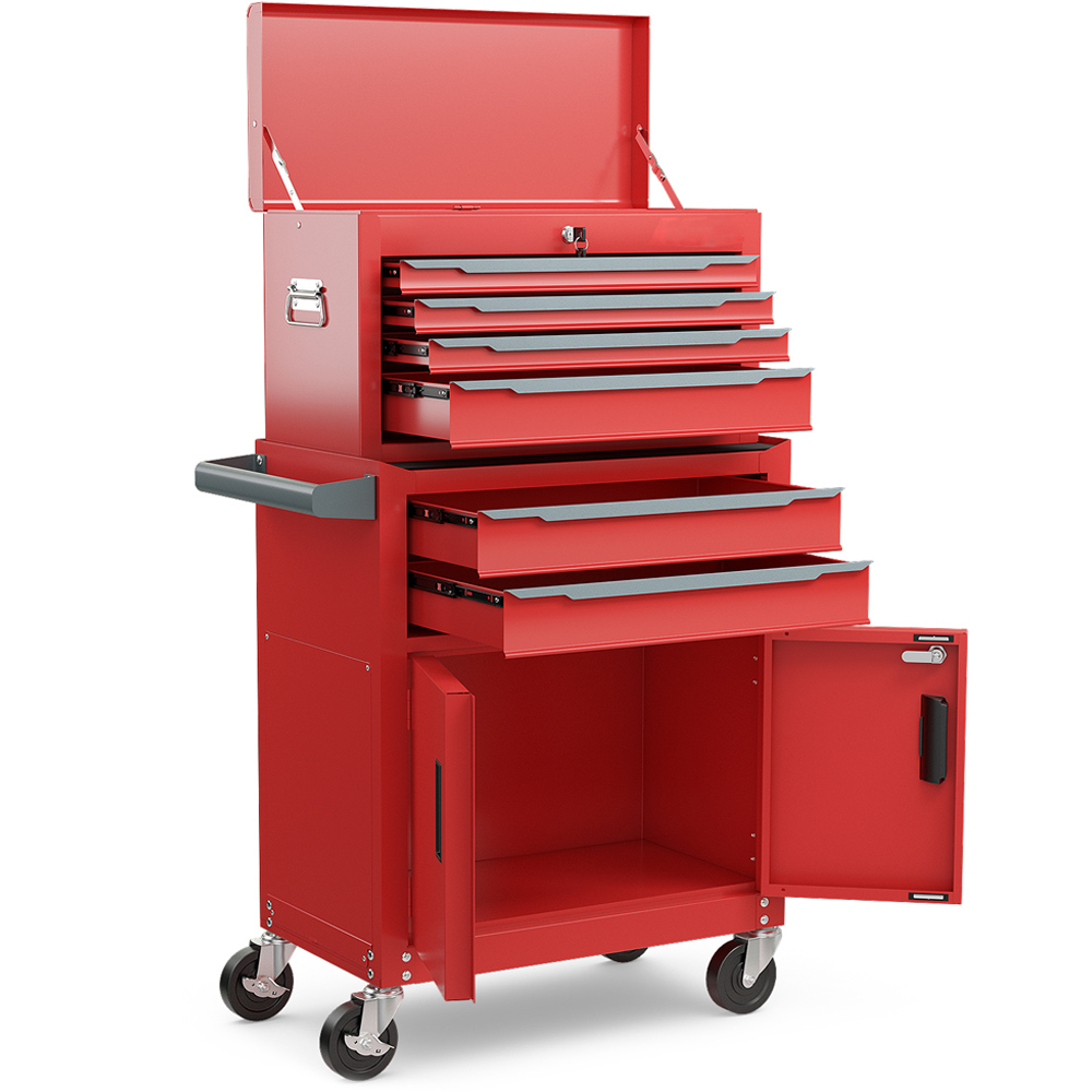 Costway 2 in 1 6 Drawer Red Rolling Tool Chest with Universal Wheels and Hooks