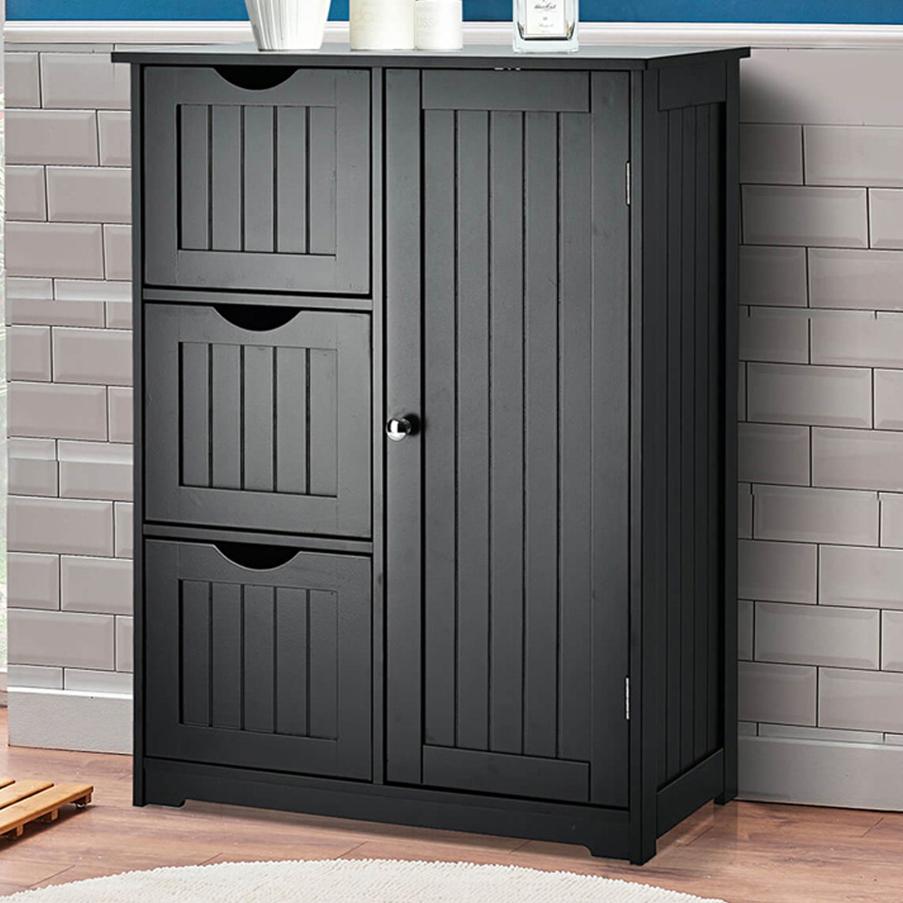 Costway Single Door 3 Drawer Black Freestanding Bathroom Cabinet