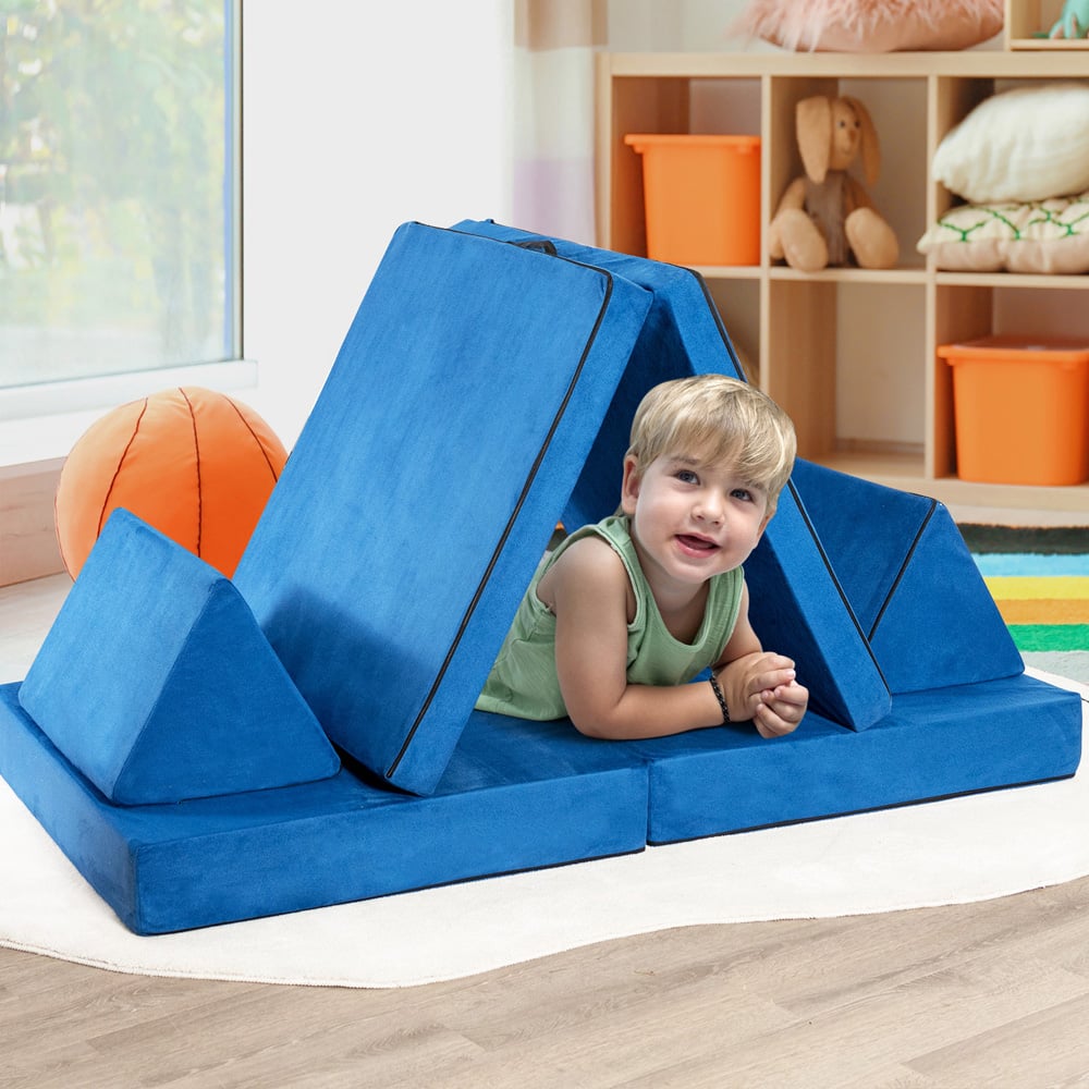 Costway 4 Piece Blue Kids Convertible Sofa Bed
