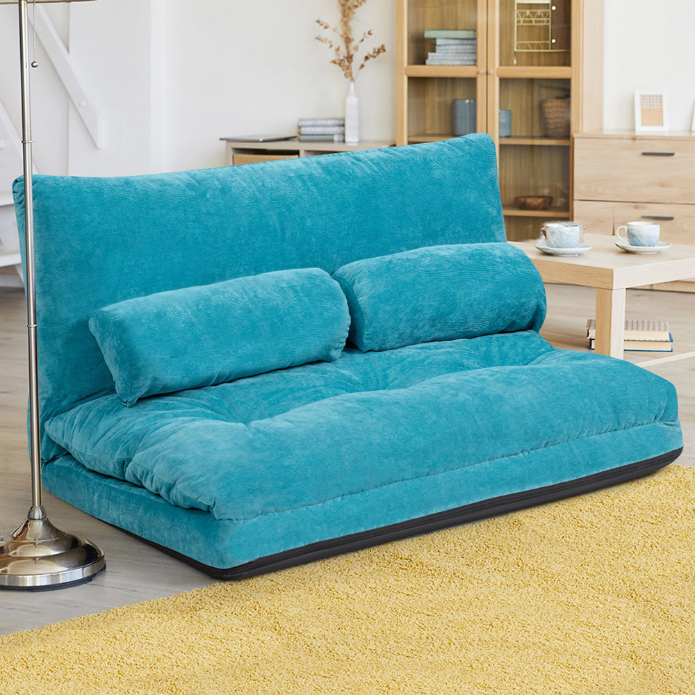 Costway Blue Convertible Floor Sofa Bed with Waist Pillows