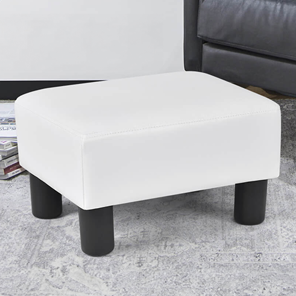 Costway White PU Leather Small Footstool