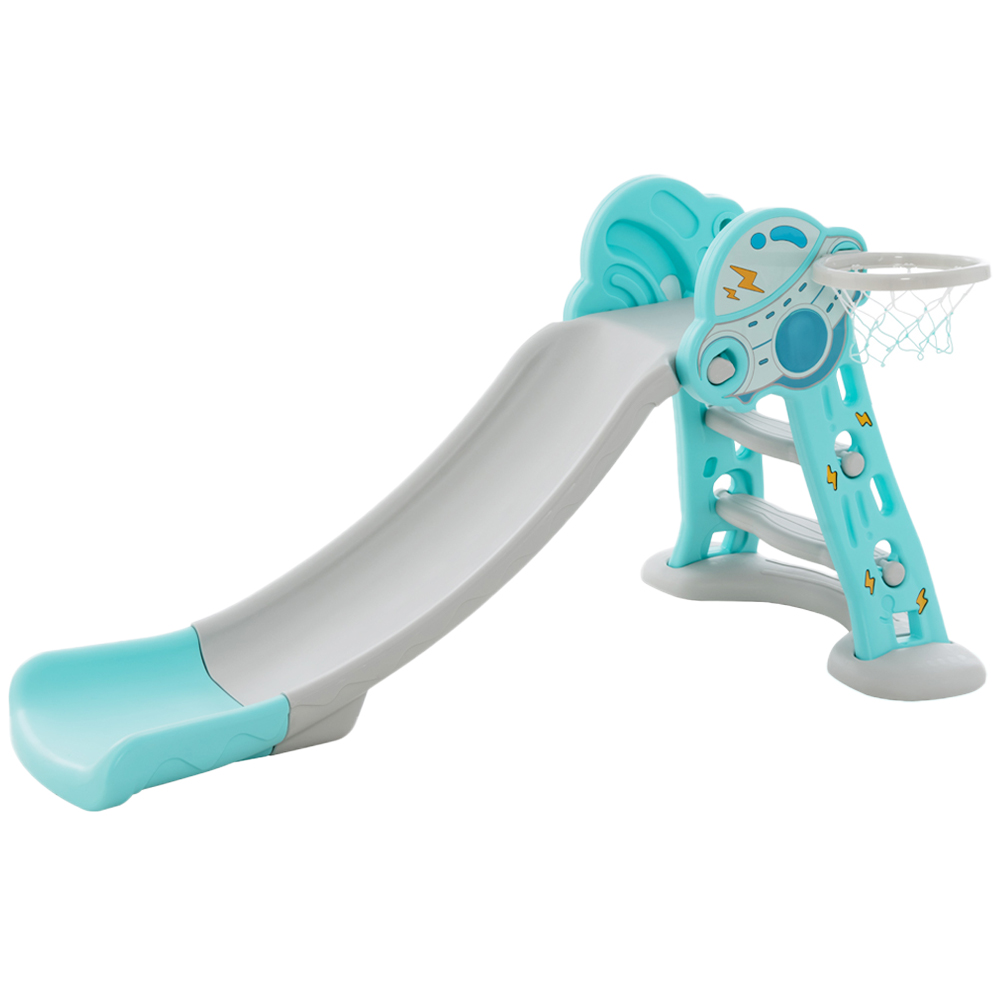 Costway 3 in 1 Blue Kids Indoor Slide with Basketball Hoop