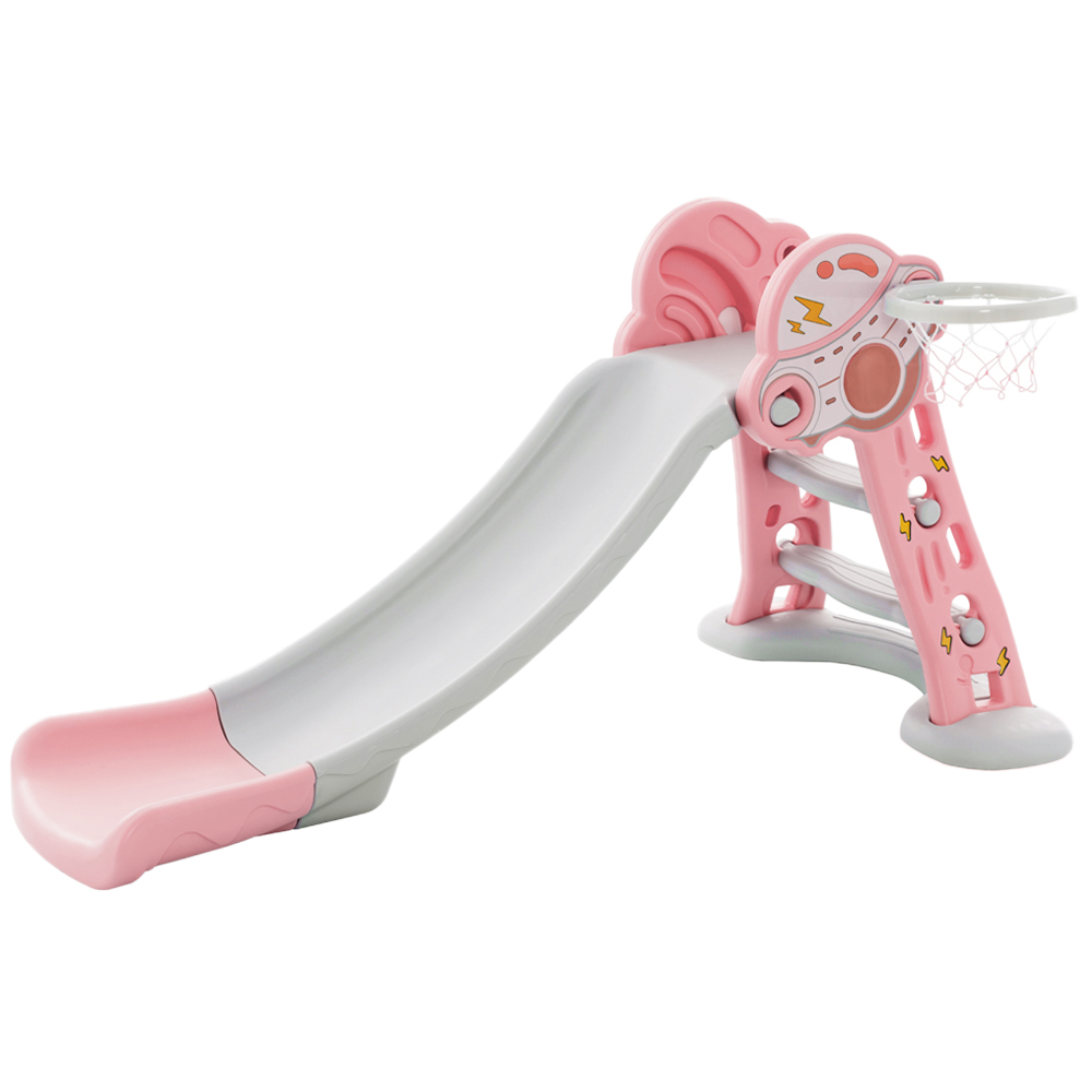 Costway 3 in 1 Pink Kids Indoor Slide with Basketball Hoop