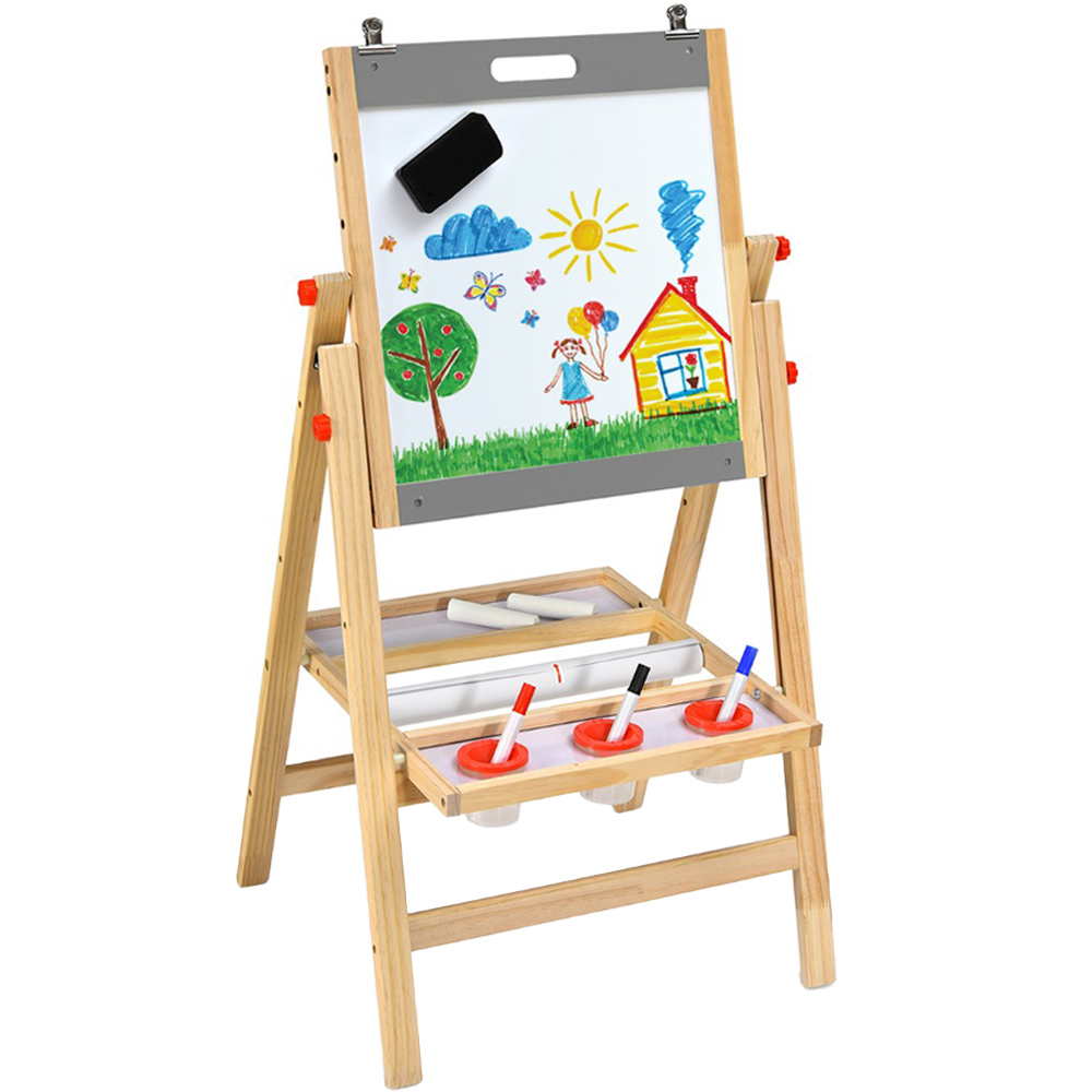 Costway 3 in 1 Grey Kids Double Sided Wooden Art Easel
