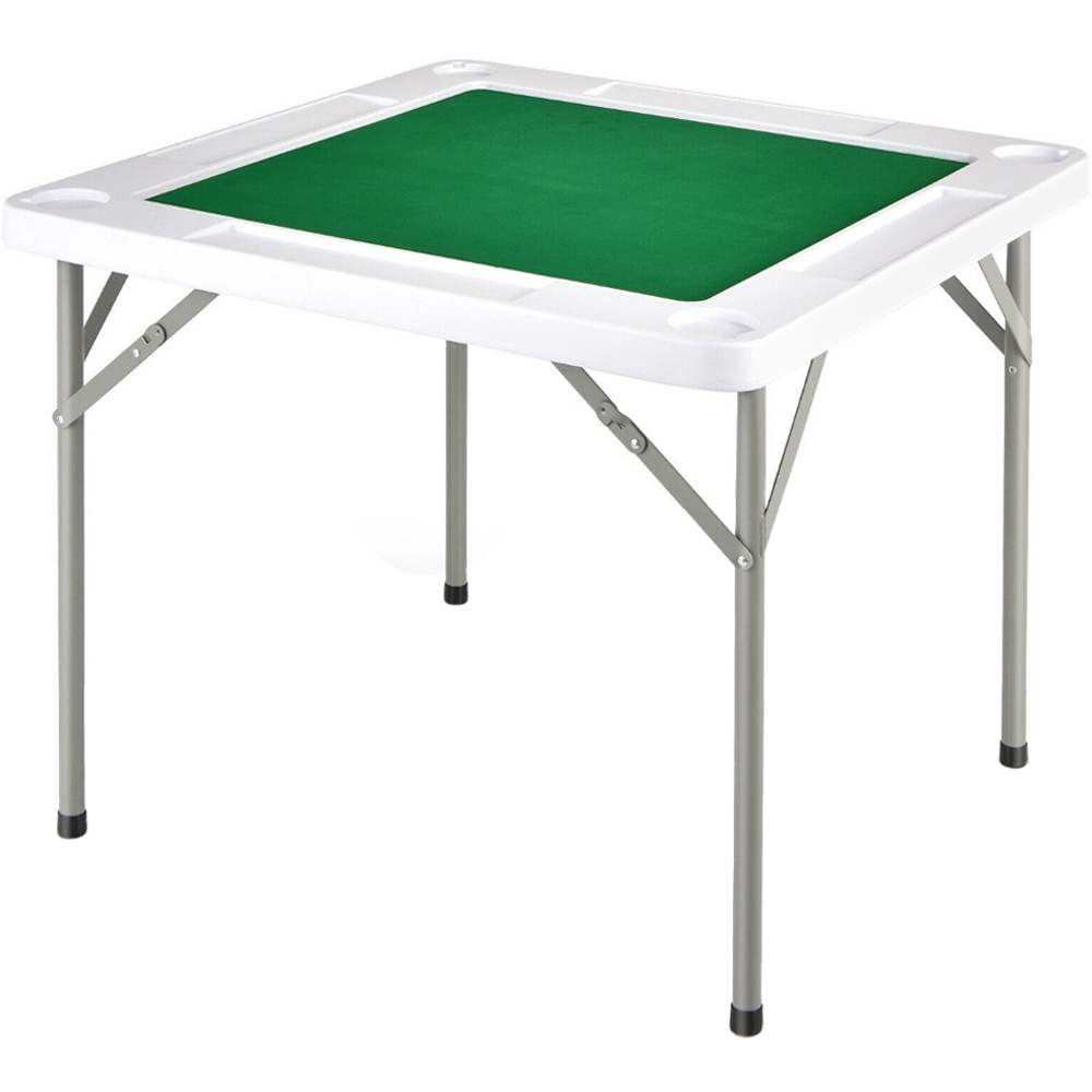 COSTWAY Folding Square Mahjong Table - 4 Cup Holders - Iron Frame