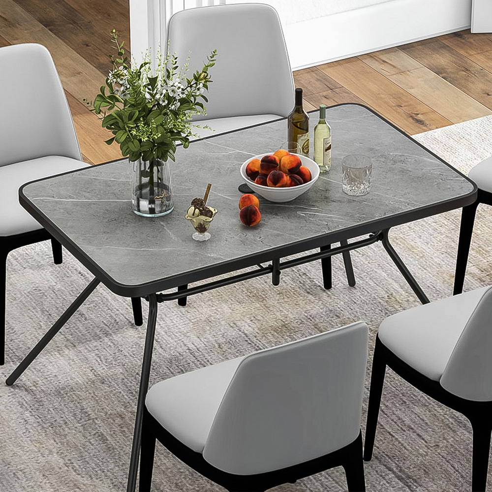 Costway Marble Effect 6 Seater Heavy Duty Metal Garden Dining Table Grey